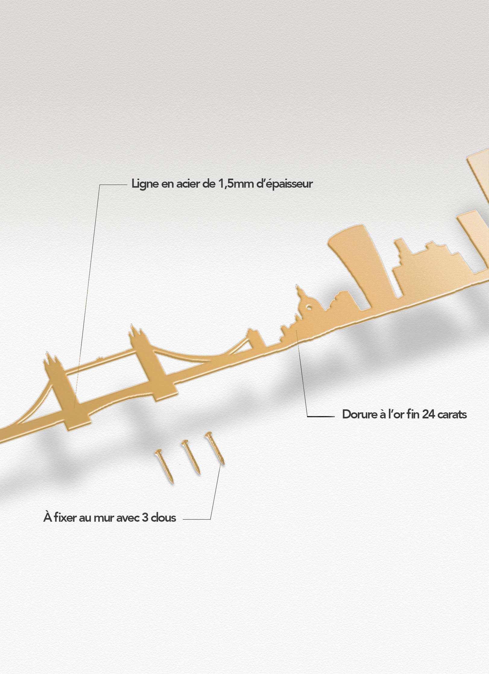 Présentation de la silhouette murale de la ville de Londres doré