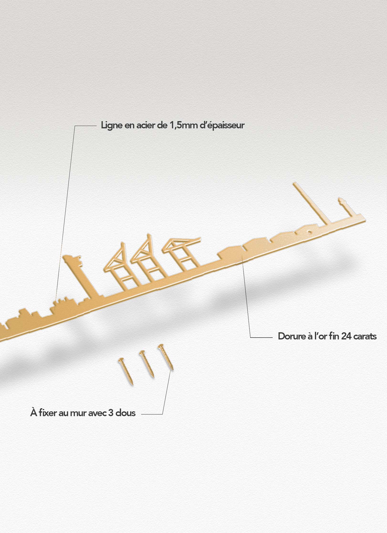 Présentation de la silhouette murale de la ville de Le Havre doré